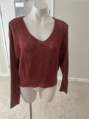 [Billabong]V-Neck Open Knit Pullover Sweater - Rust